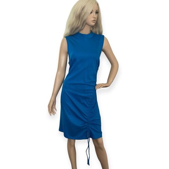 Halogen Ruched Mock Neck Minidress in Teal Blue Size XL NEW - Picture 2 of 15